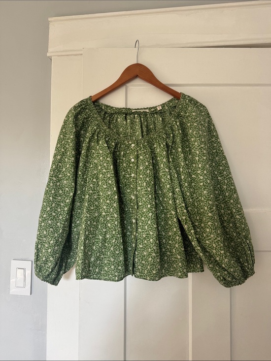 Doen Tops - Green Floral Peasant Blouse - Women Tops